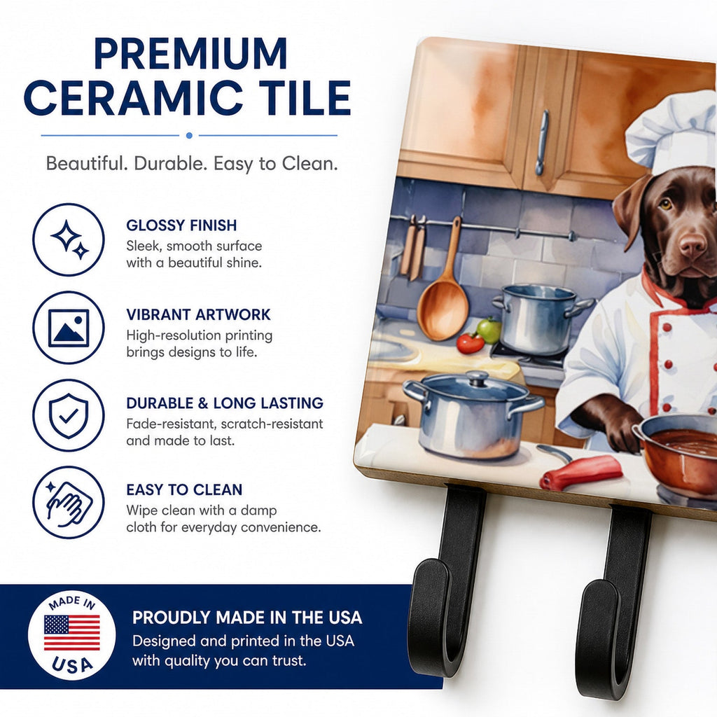 Chocolate Labrador Retriever The Chef Leash or Key Holder Wall Hooks, Coat Rack Wall Mount, for Hanging Keys, Towels, Aprons, Leashes