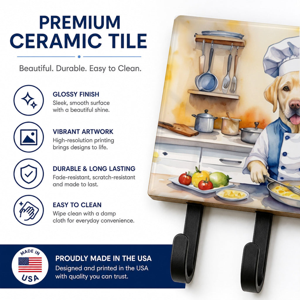 Yellow Labrador Retriever The Chef Leash or Key Holder Wall Hooks, Coat Rack Wall Mount, for Hanging Keys, Towels, Aprons, Leashes