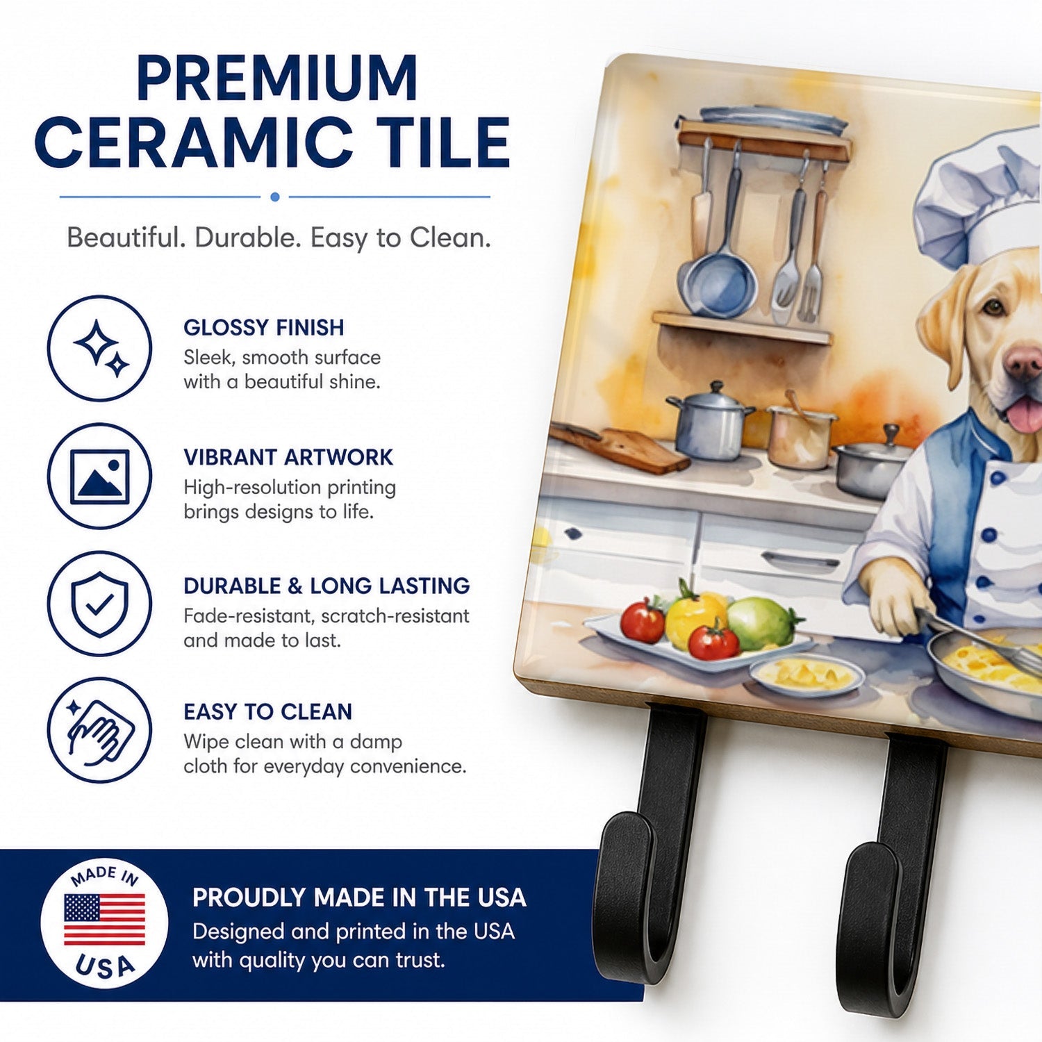 Yellow Labrador Retriever The Chef Leash or Key Holder Wall Hooks, Coat Rack Wall Mount, for Hanging Keys, Towels, Aprons, Leashes