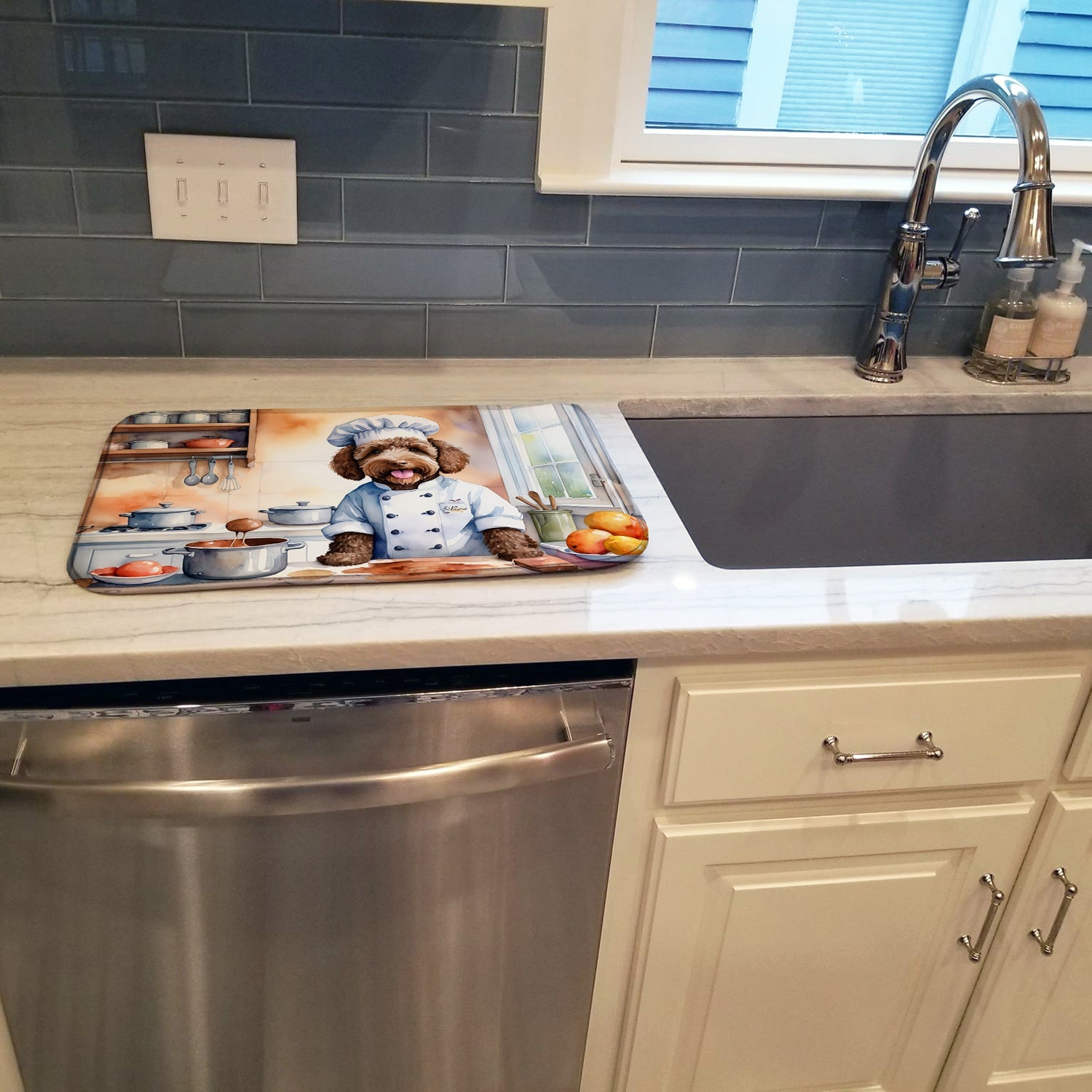 Labradoodle The Chef Dish Drying Mat Absorbent Dish Drying Mat Pad for Kitchen Counter Dish Drainer Mat for Countertop, 14 x 21", Multicolor