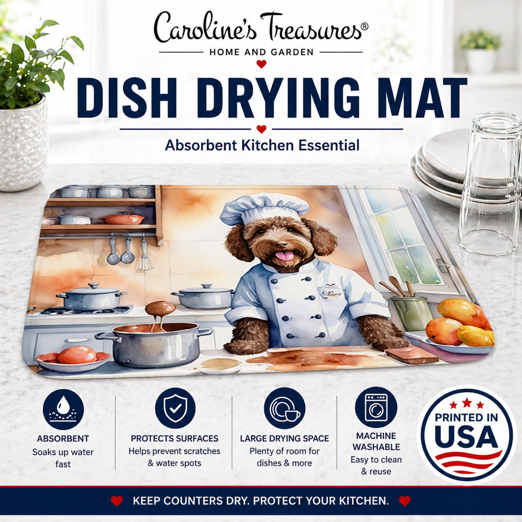 Labradoodle The Chef Dish Drying Mat Absorbent Dish Drying Mat Pad for Kitchen Counter Dish Drainer Mat for Countertop, 14 x 21", Multicolor
