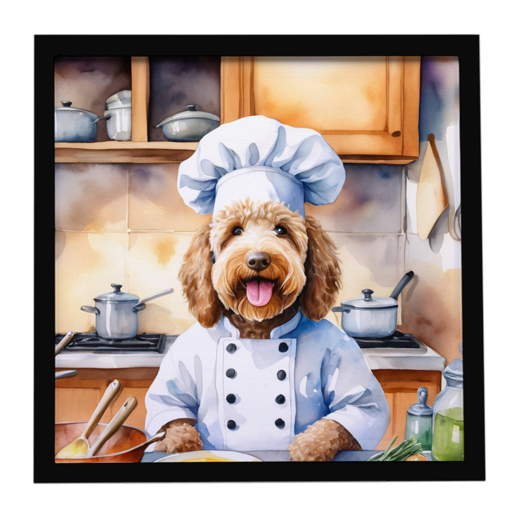 Labradoodle The Chef Framed Metal Print Bathroom, Kitchen, Office, Home Decor Wall Art Ready to Hang, Square, 8X8