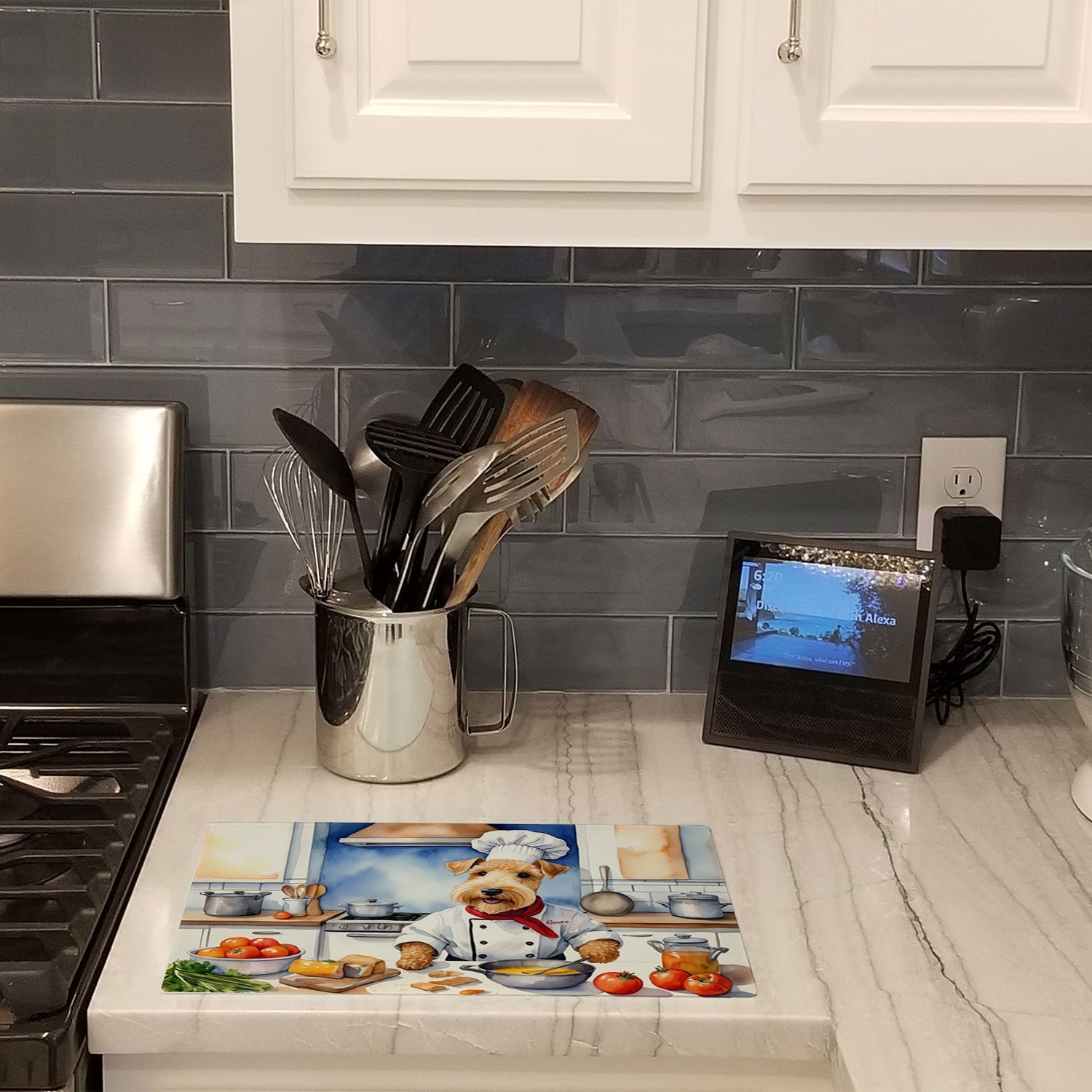 Lakeland Terrier The Chef Cutting Board Tempered Glass Kitchen Cutting Surface, Heat Resistant Chopping, Non-Slip Feet, Food Prep & Serving
