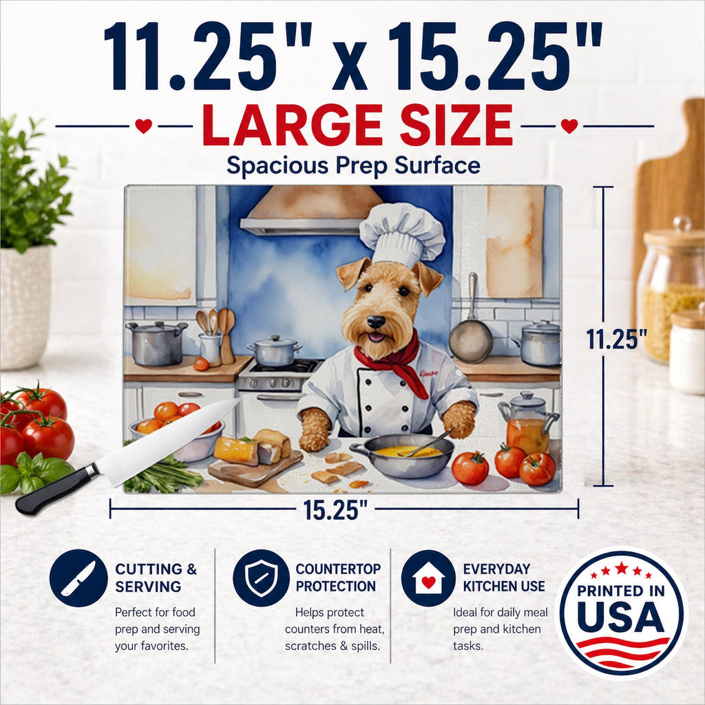 Lakeland Terrier The Chef Cutting Board Tempered Glass Kitchen Cutting Surface, Heat Resistant Chopping, Non-Slip Feet, Food Prep & Serving