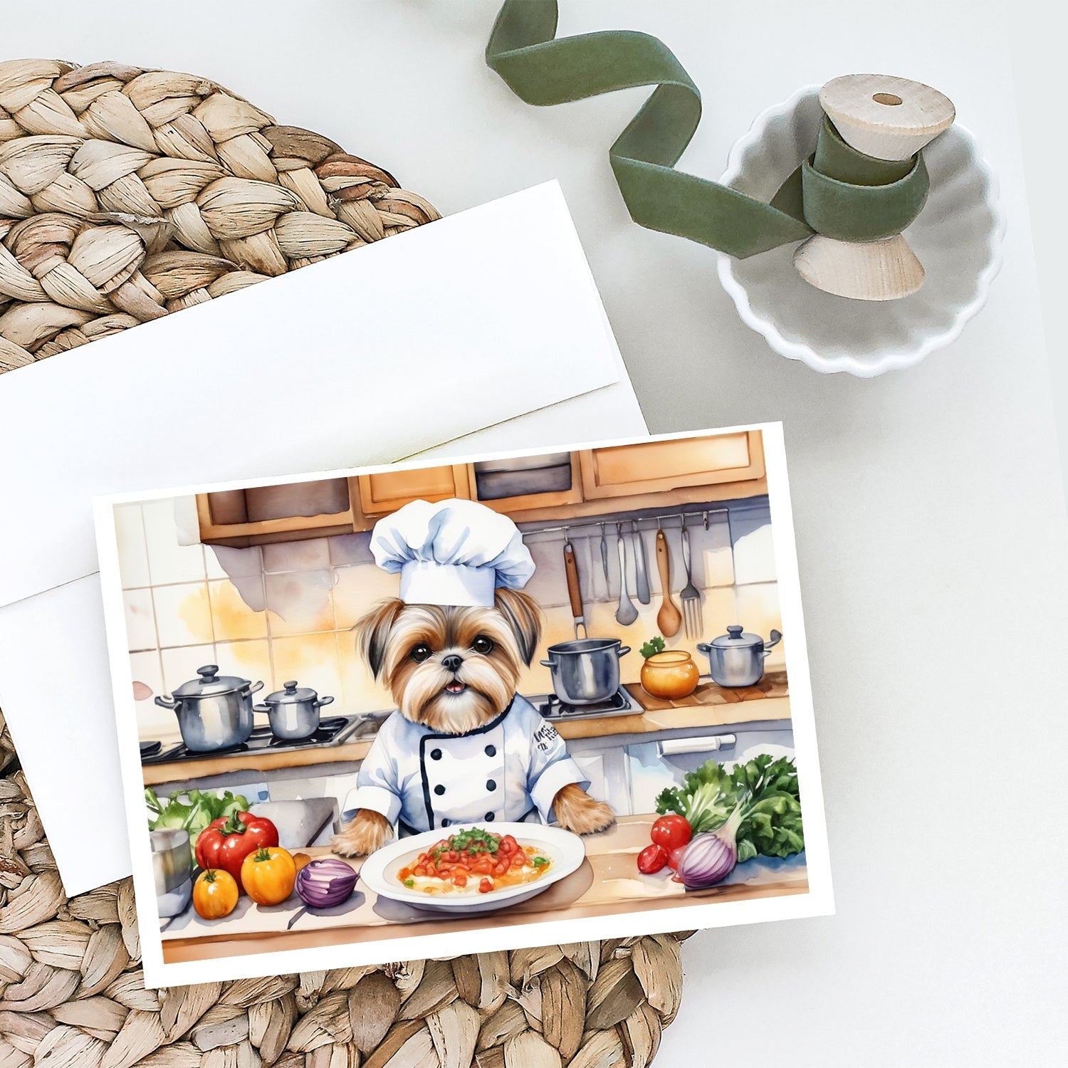Lhasa Apso The Chef Greeting Cards Pack of 8 Blank Cards with Envelopes Whimsical A7 Size 5x7