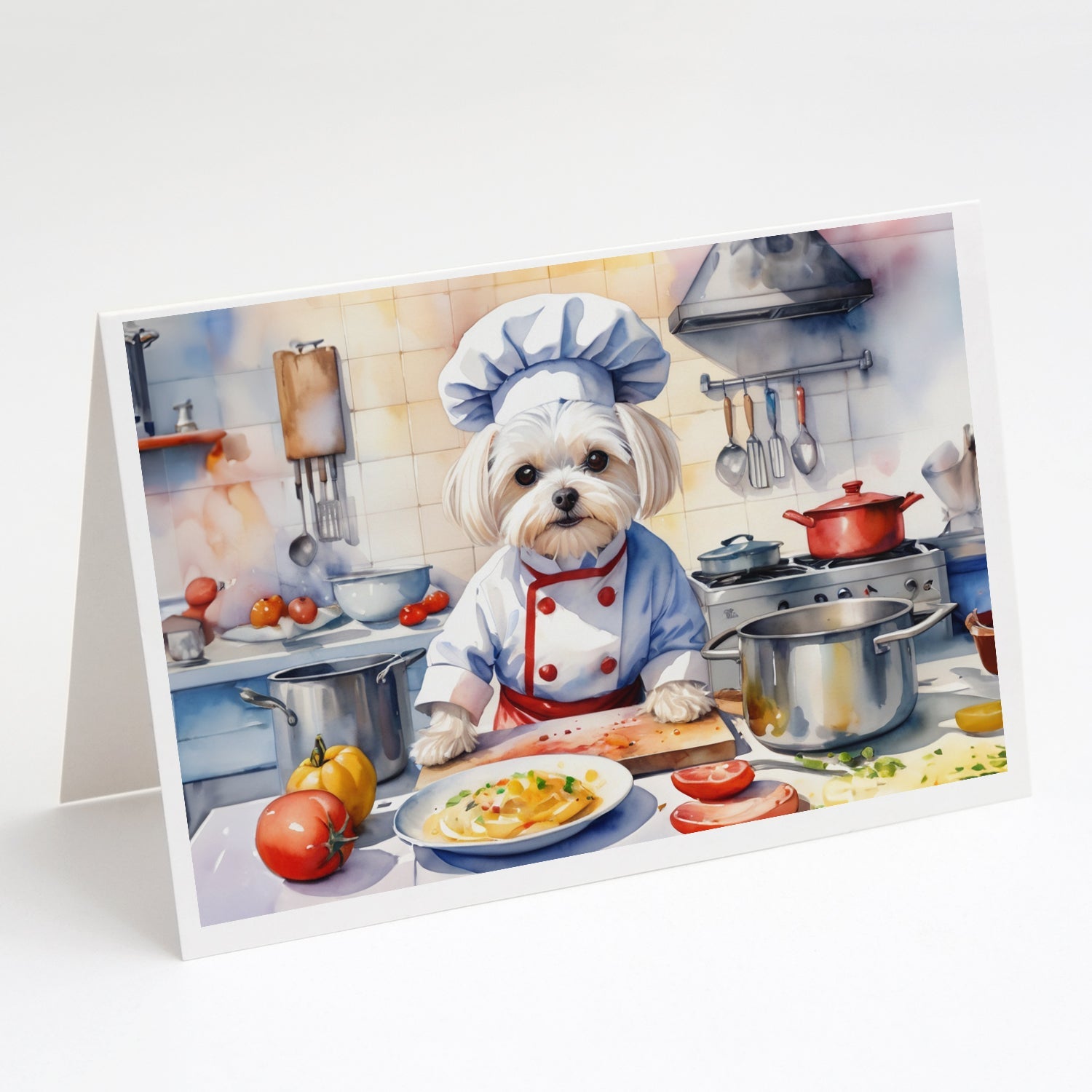 Maltese The Chef Greeting Cards Pack of 8 Blank Cards with Envelopes Whimsical A7 Size 5x7