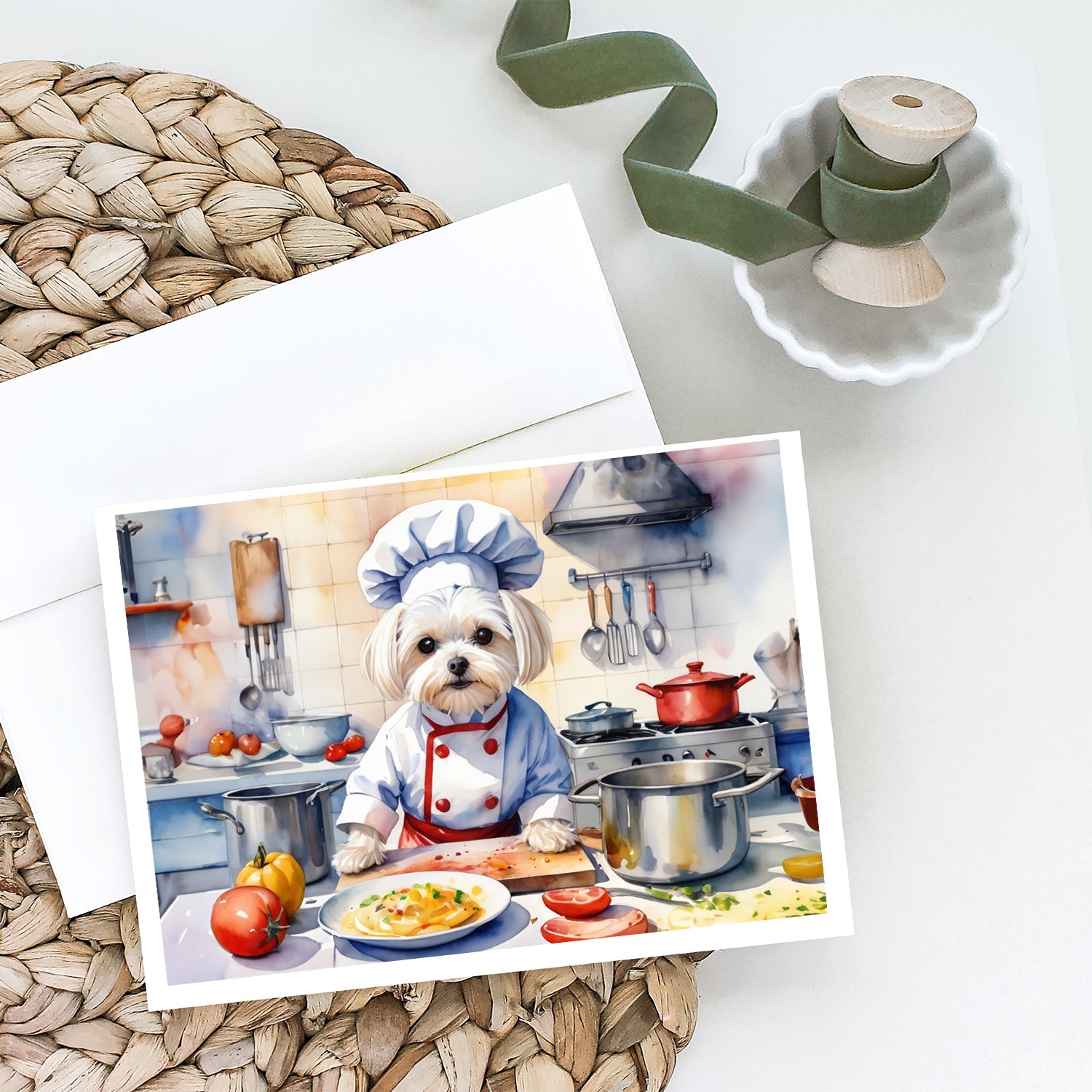 Maltese The Chef Greeting Cards Pack of 8 Blank Cards with Envelopes Whimsical A7 Size 5x7