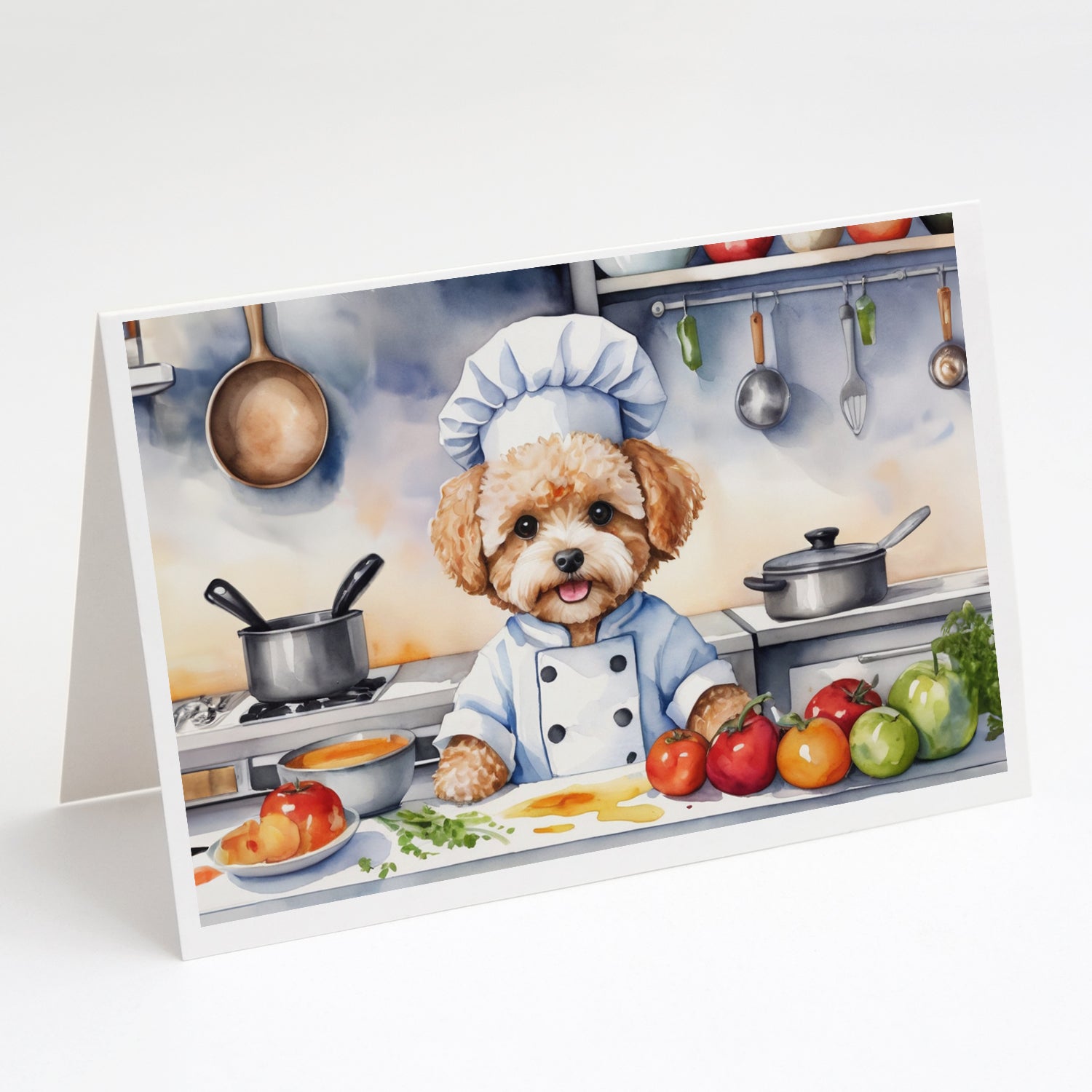 Maltipoo The Chef Greeting Cards Pack of 8 Blank Cards with Envelopes Whimsical A7 Size 5x7