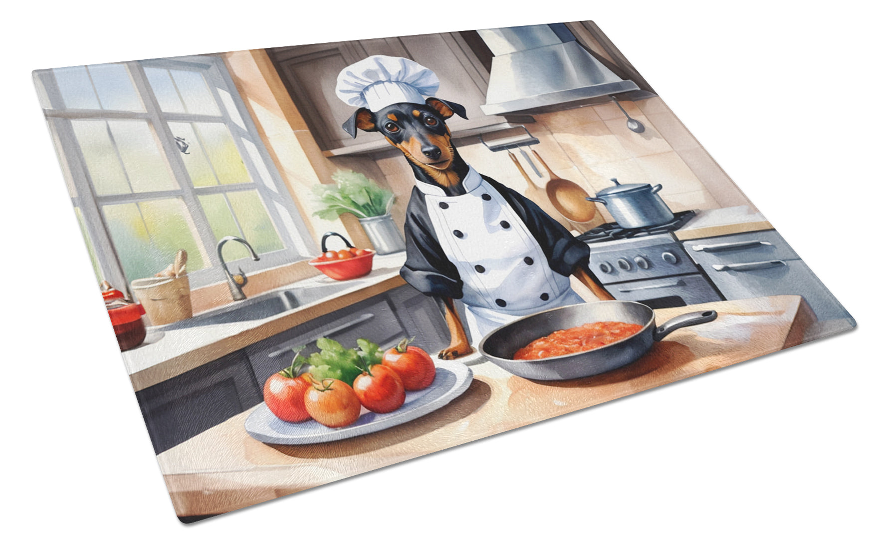 Manchester Terrier The Chef Cutting Board Tempered Glass Kitchen Cutting Surface, Heat Resistant Chopping, Non-Slip Feet, Food Prep & Serving