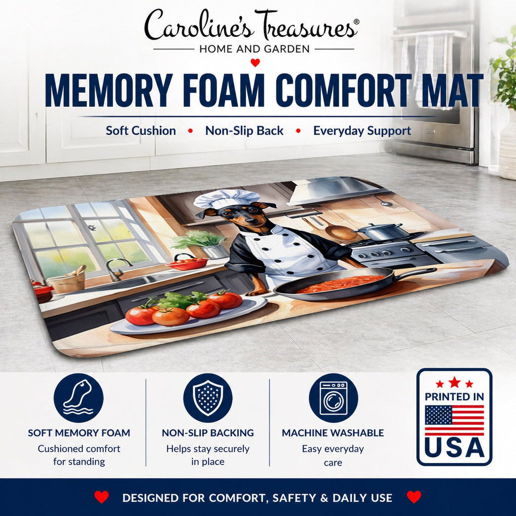 Manchester Terrier The Chef Memory Foam Kitchen Mat Machine Washable Anti-Fatigue Cushion Comfort Bath or Kitchen Rug