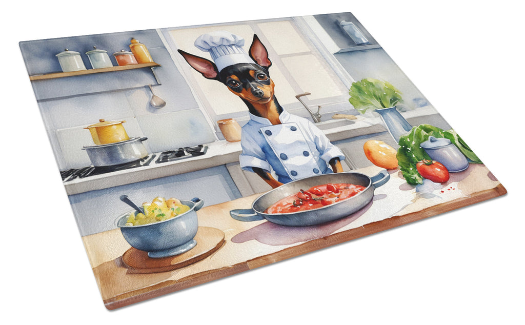 Miniature Pinscher The Chef Cutting Board Tempered Glass Kitchen Cutting Surface, Heat Resistant Chopping, Non-Slip Feet, Food Prep & Serving