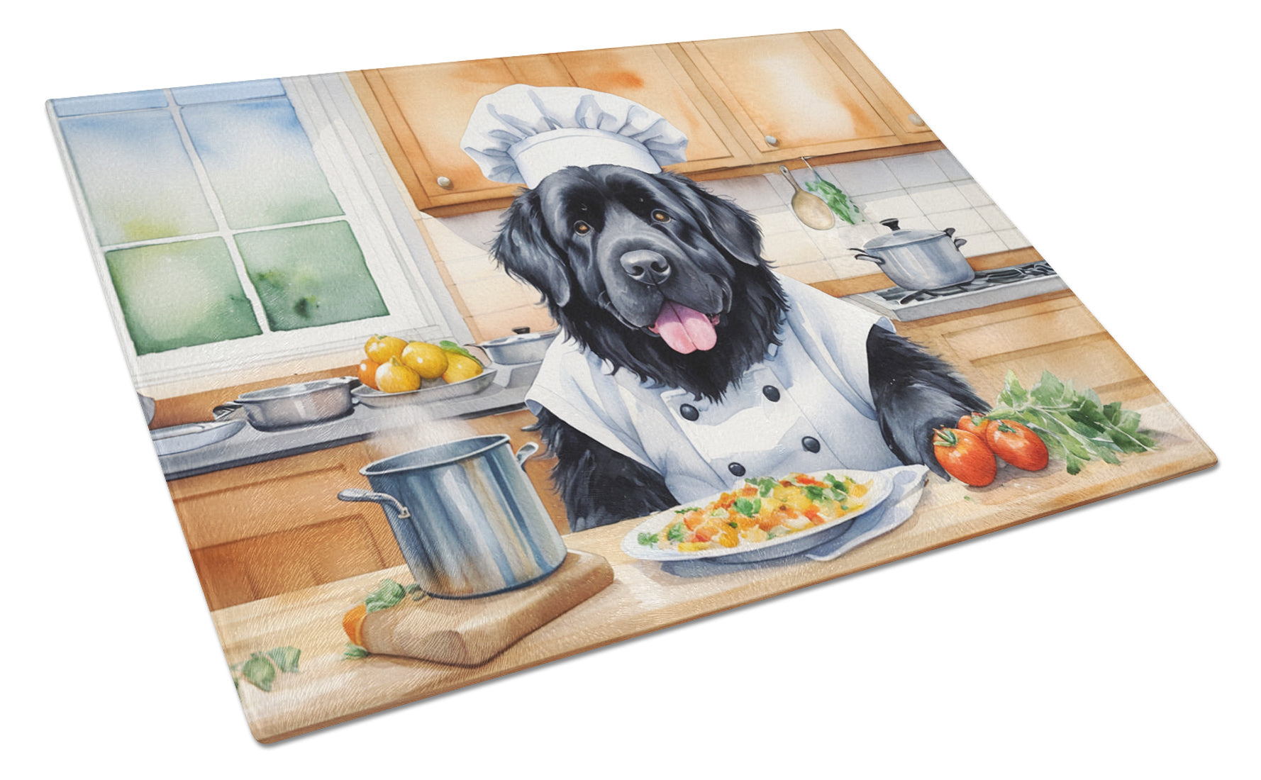 Newfoundland The Chef Cutting Board Tempered Glass Kitchen Cutting Surface, Heat Resistant Chopping, Non-Slip Feet, Food Prep & Serving