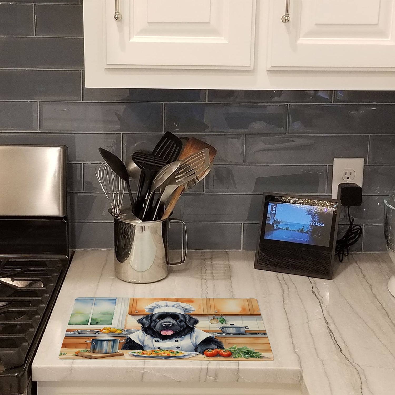 Newfoundland The Chef Cutting Board Tempered Glass Kitchen Cutting Surface, Heat Resistant Chopping, Non-Slip Feet, Food Prep & Serving