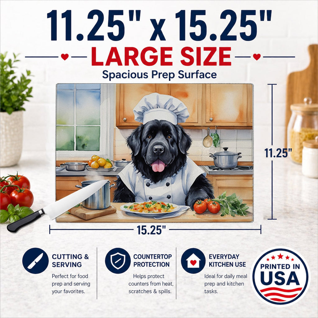 Newfoundland The Chef Cutting Board Tempered Glass Kitchen Cutting Surface, Heat Resistant Chopping, Non-Slip Feet, Food Prep & Serving