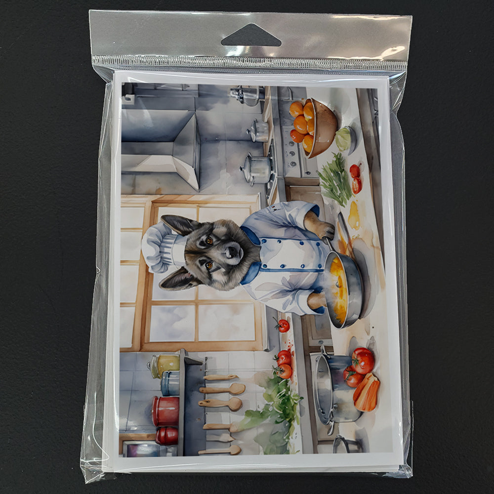 Norwegian Elkhound The Chef Greeting Cards Pack of 8 Blank Cards with Envelopes Whimsical A7 Size 5x7