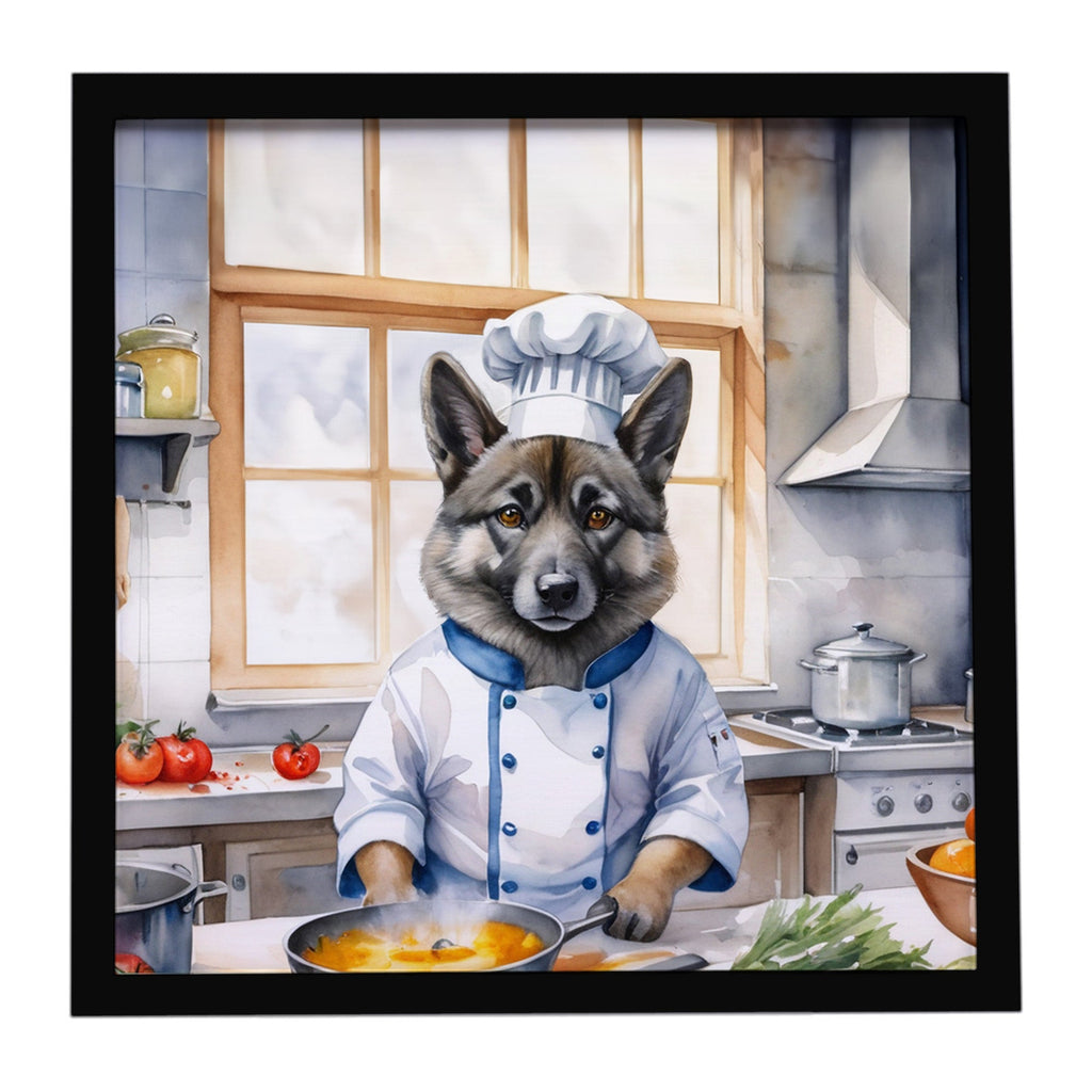 Norwegian Elkhound The Chef Framed Metal Print Bathroom, Kitchen, Office, Home Decor Wall Art Ready to Hang, Square, 8X8