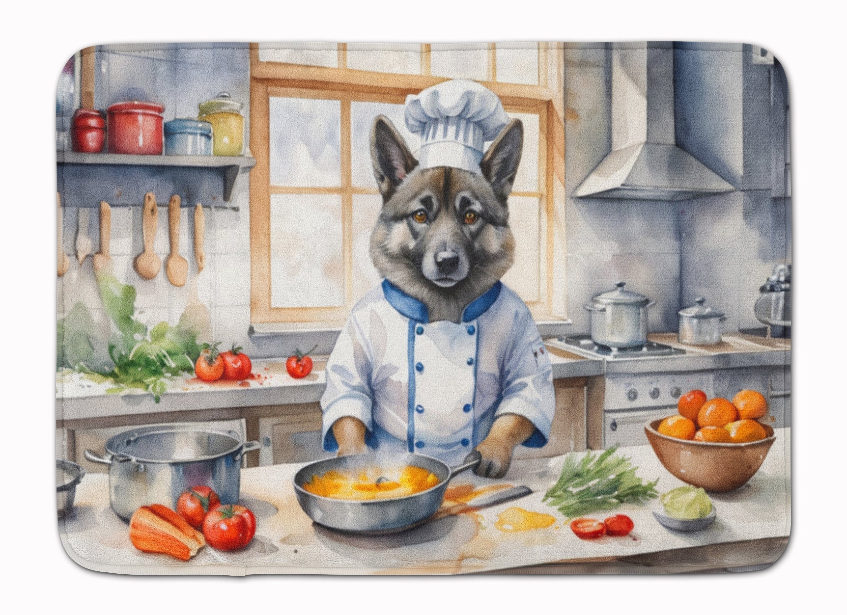 Norwegian Elkhound The Chef Memory Foam Kitchen Mat Machine Washable Anti-Fatigue Cushion Comfort Bath or Kitchen Rug
