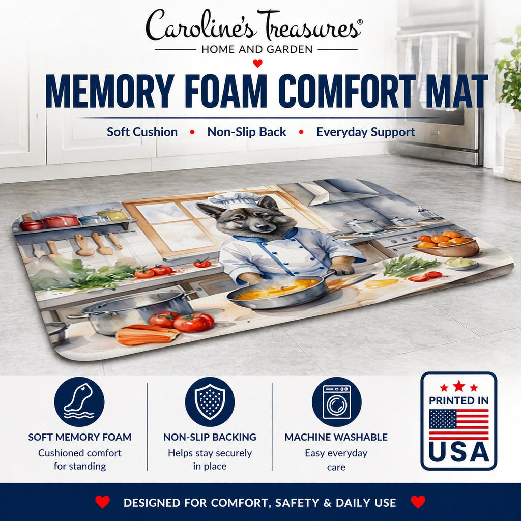 Norwegian Elkhound The Chef Memory Foam Kitchen Mat Machine Washable Anti-Fatigue Cushion Comfort Bath or Kitchen Rug