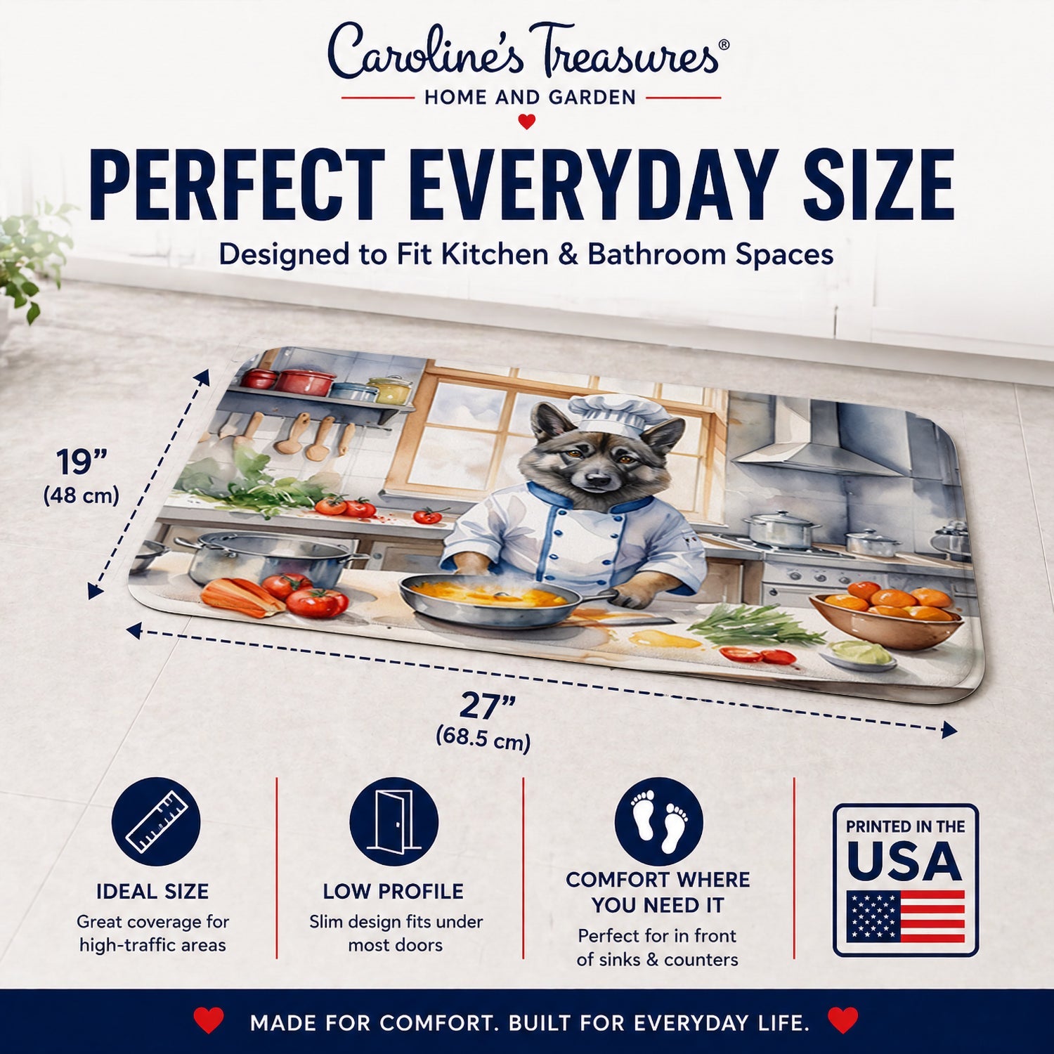 Norwegian Elkhound The Chef Memory Foam Kitchen Mat Machine Washable Anti-Fatigue Cushion Comfort Bath or Kitchen Rug