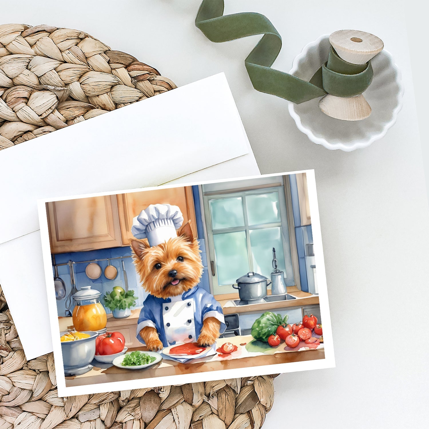 Norwich Terrier The Chef Greeting Cards Pack of 8 Blank Cards with Envelopes Whimsical A7 Size 5x7