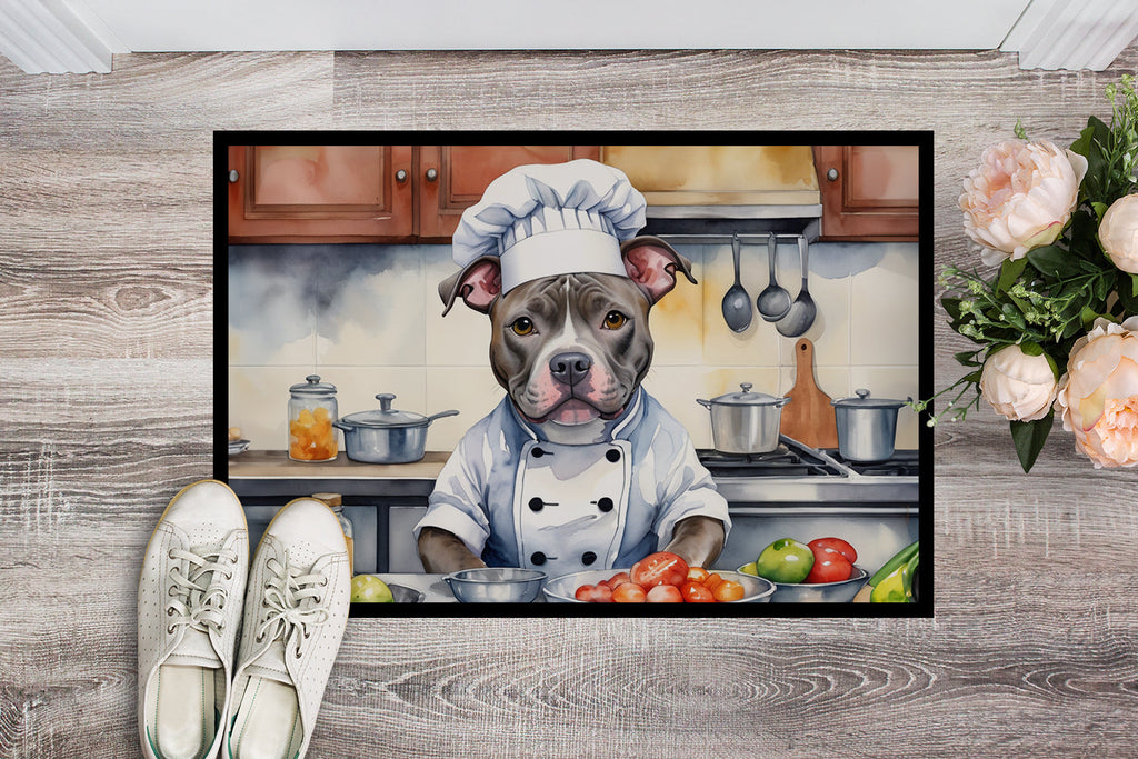 Pit Bull Terrier The Chef Doormat Indoor Outdoor 24H X 36W Front Door Mat Rugs for Entryway, Non Slip Washable Low Pile,