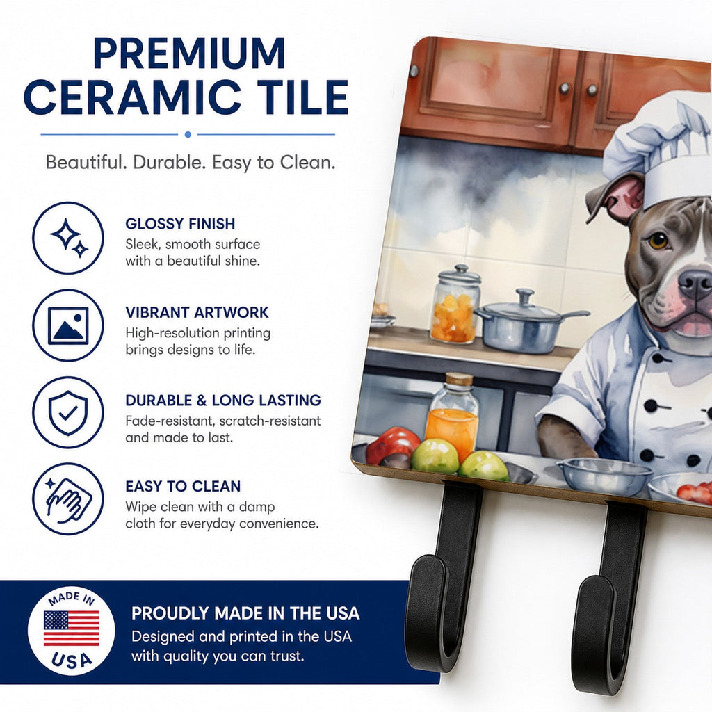 Pit Bull Terrier The Chef Leash or Key Holder Wall Hooks, Coat Rack Wall Mount, for Hanging Keys, Towels, Aprons, Leashes