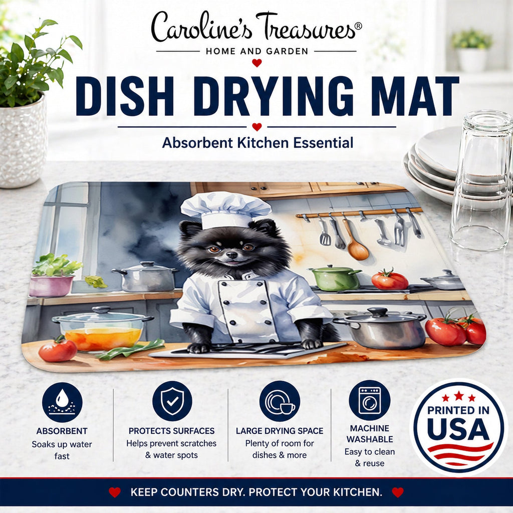 Pomeranian The Chef Dish Drying Mat Absorbent Dish Drying Mat Pad for Kitchen Counter Dish Drainer Mat for Countertop, 14 x 21", Multicolor