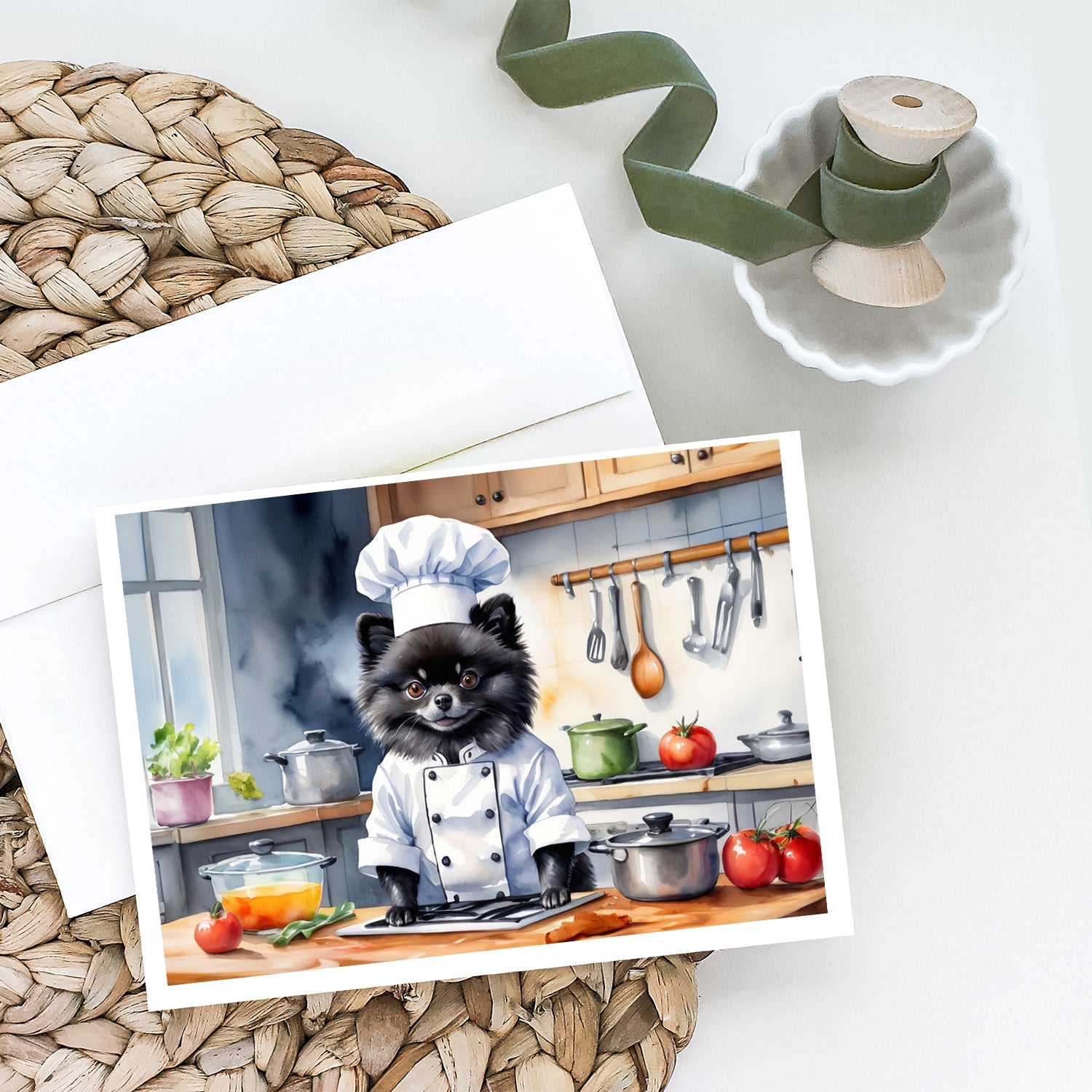 Pomeranian The Chef Greeting Cards Pack of 8 Blank Cards with Envelopes Whimsical A7 Size 5x7