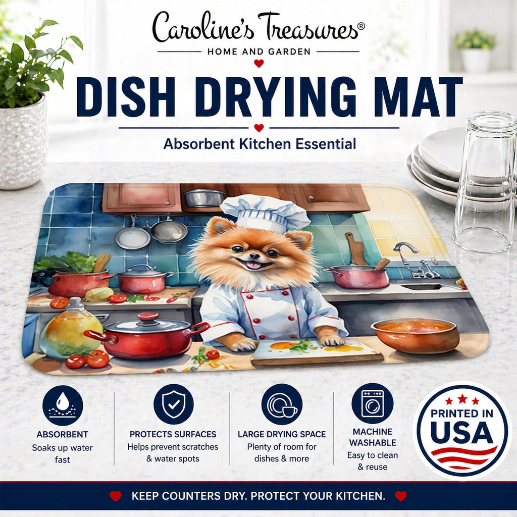 Pomeranian The Chef Dish Drying Mat Absorbent Dish Drying Mat Pad for Kitchen Counter Dish Drainer Mat for Countertop, 14 x 21", Multicolor