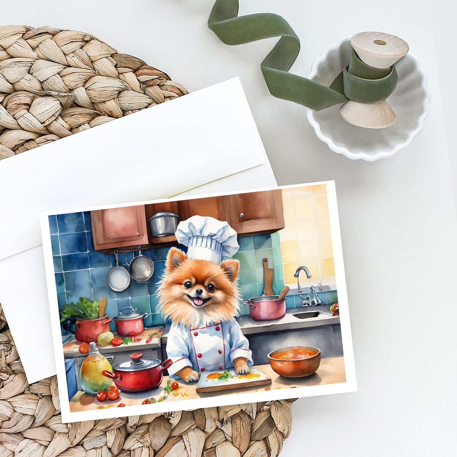 Pomeranian The Chef Greeting Cards Pack of 8 Blank Cards with Envelopes Whimsical A7 Size 5x7