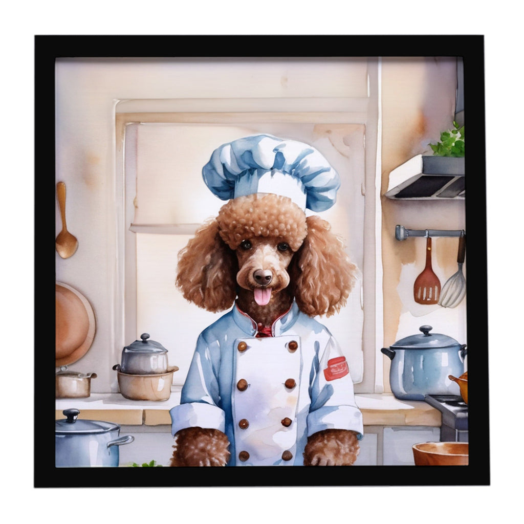 Chocolate Poodle The Chef Framed Metal Print Bathroom, Kitchen, Office, Home Decor Wall Art Ready to Hang, Square, 8X8