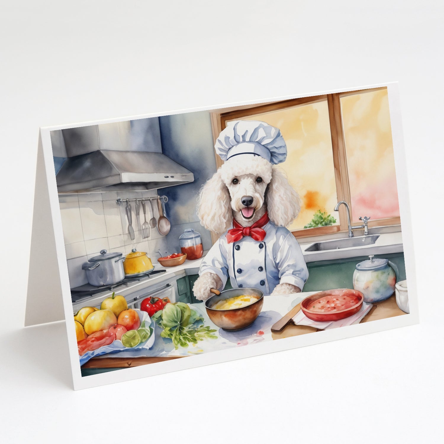 White Poodle The Chef Greeting Cards Pack of 8 Blank Cards with Envelopes Whimsical A7 Size 5x7