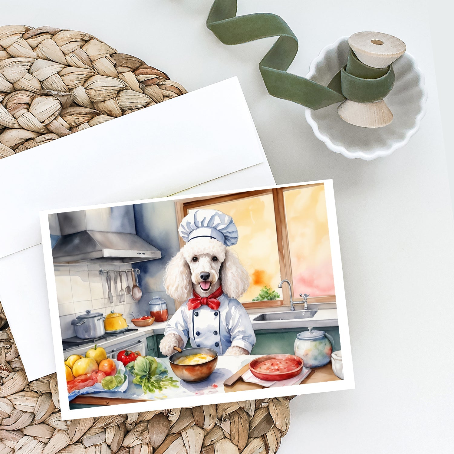 White Poodle The Chef Greeting Cards Pack of 8 Blank Cards with Envelopes Whimsical A7 Size 5x7