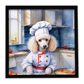 White Poodle The Chef Framed Metal Print Bathroom, Kitchen, Office, Home Decor Wall Art Ready to Hang, Square, 8X8