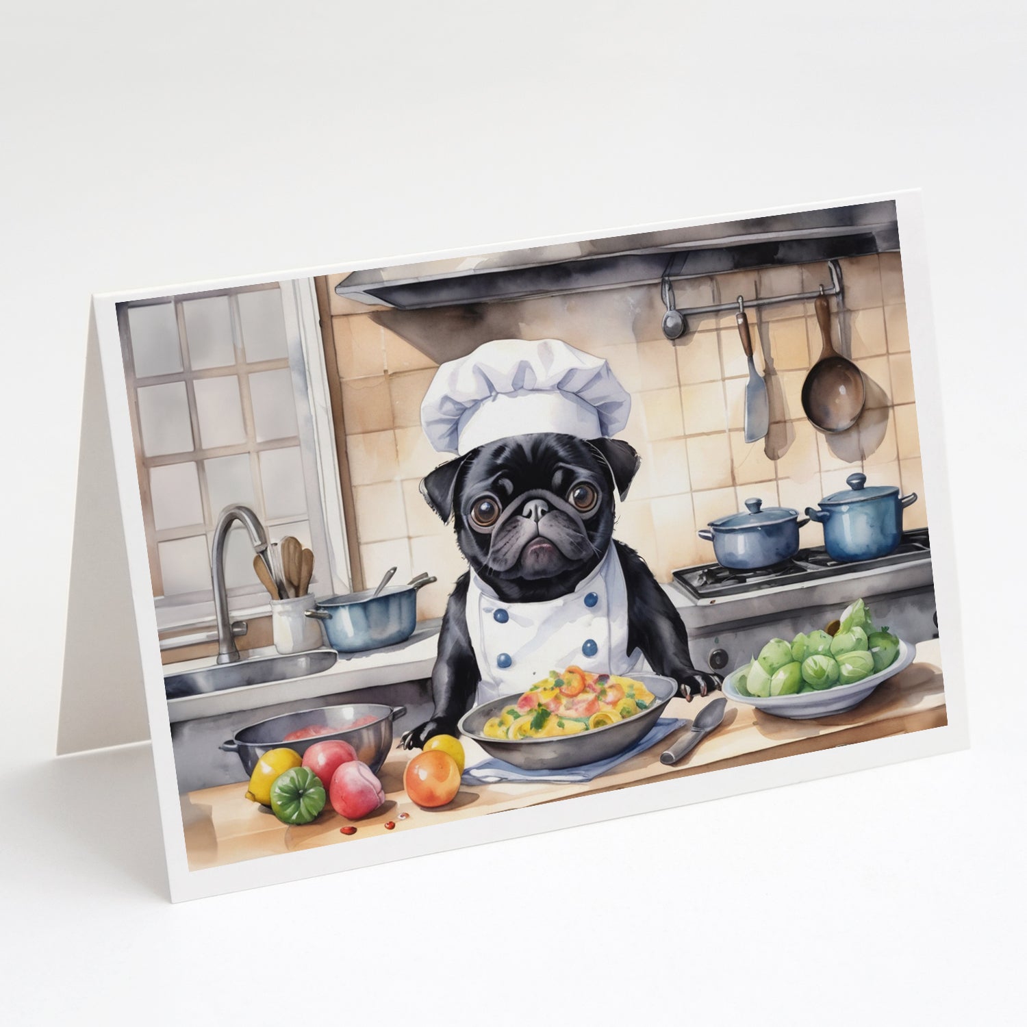 Pug The Chef Greeting Cards Pack of 8 Blank Cards with Envelopes Whimsical A7 Size 5x7