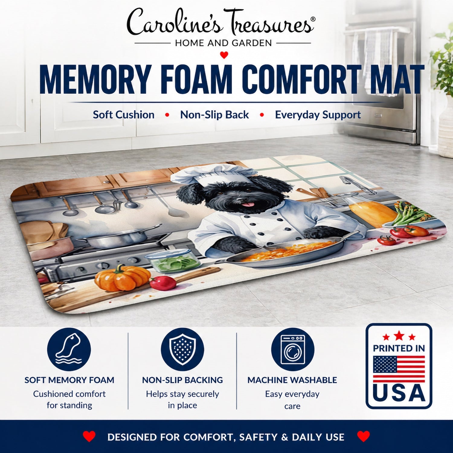 Puli The Chef Memory Foam Kitchen Mat Machine Washable Anti-Fatigue Cushion Comfort Bath or Kitchen Rug