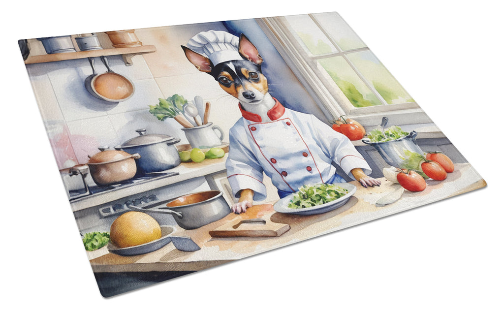 Rat Terrier The Chef Cutting Board Tempered Glass Kitchen Cutting Surface, Heat Resistant Chopping, Non-Slip Feet, Food Prep & Serving