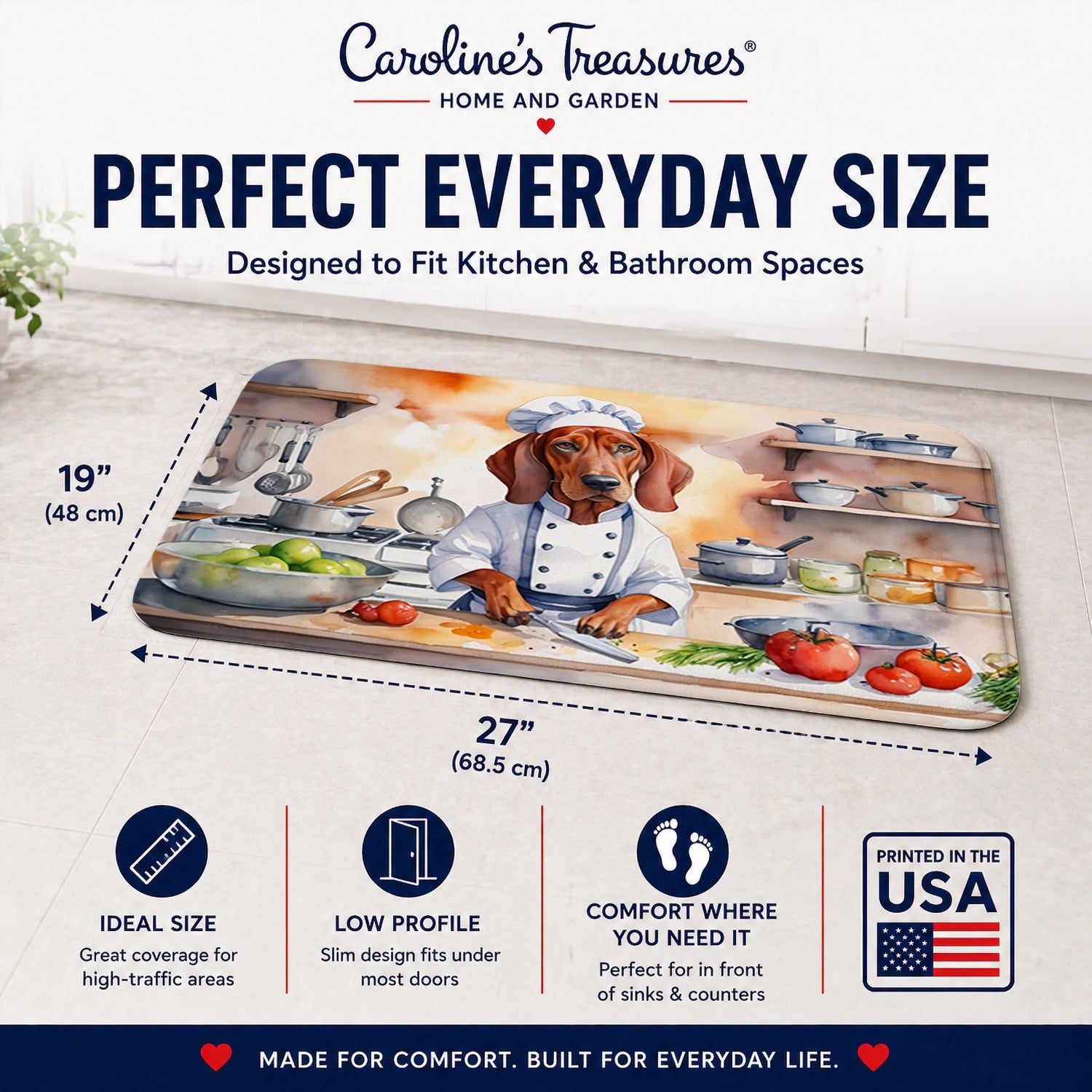 Redbone Coonhound The Chef Memory Foam Kitchen Mat Machine Washable Anti-Fatigue Cushion Comfort Bath or Kitchen Rug