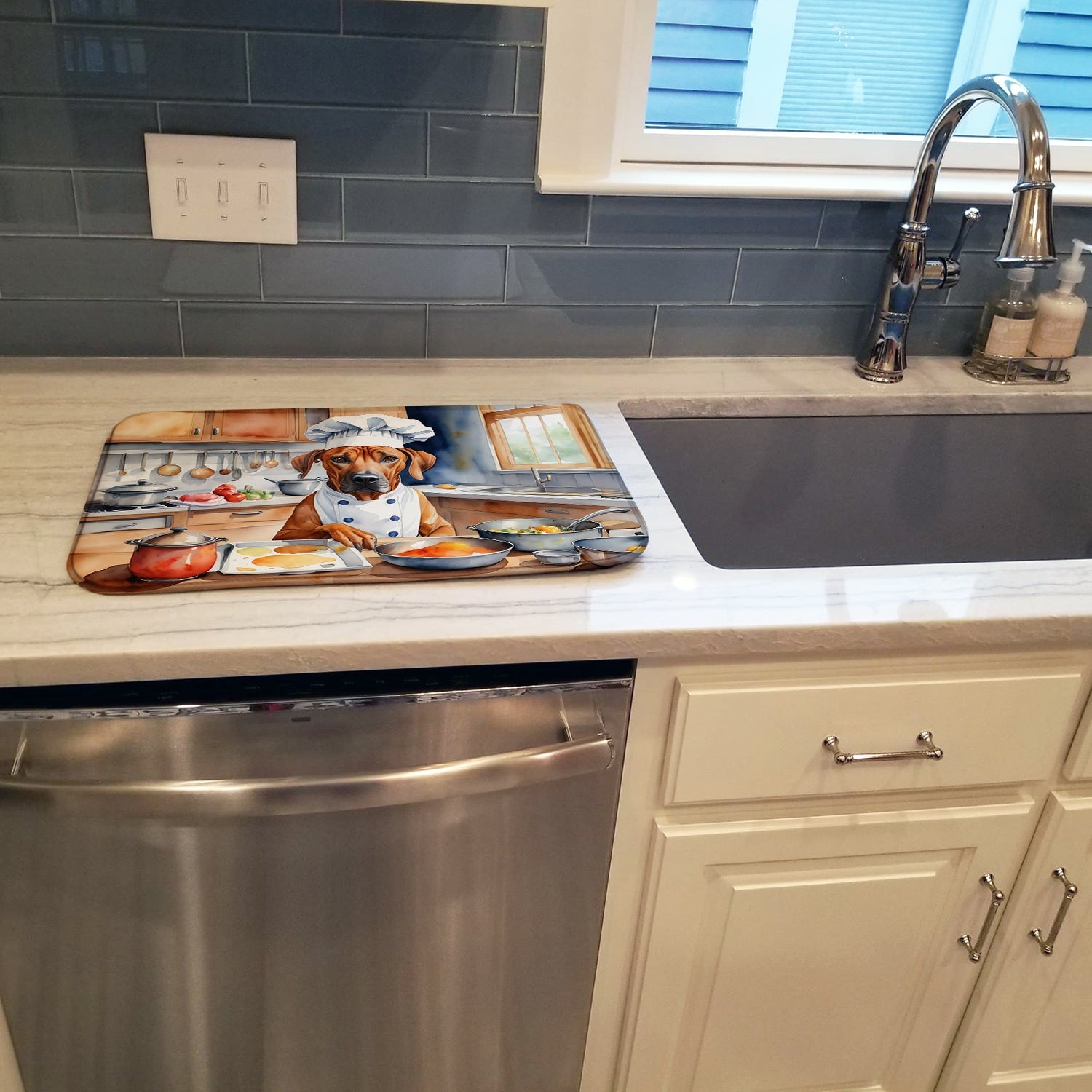 Rhodesian Ridgeback The Chef Dish Drying Mat Absorbent Dish Drying Mat Pad for Kitchen Counter Dish Drainer Mat for Countertop, 14 x 21", Multicolor