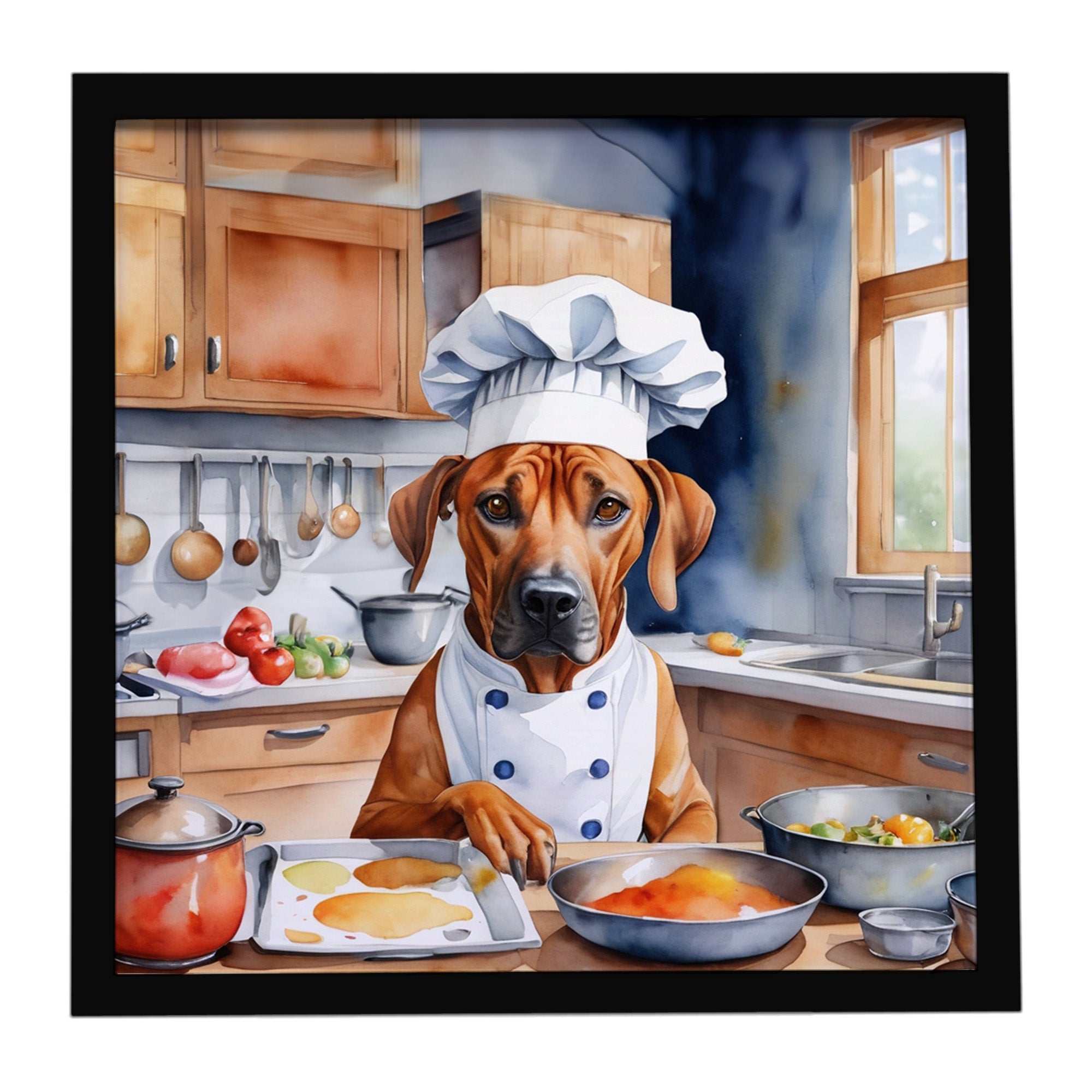 Rhodesian Ridgeback The Chef Framed Metal Print Bathroom, Kitchen, Office, Home Decor Wall Art Ready to Hang, Square, 8X8