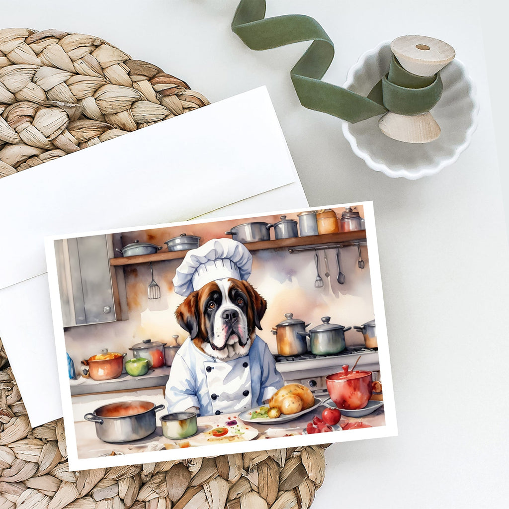 Saint Bernard The Chef Greeting Cards Pack of 8 Blank Cards with Envelopes Whimsical A7 Size 5x7