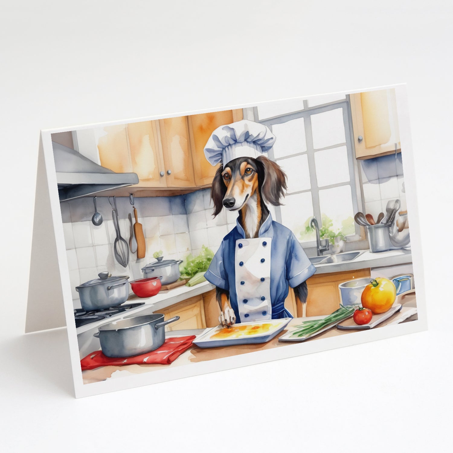 Saluki The Chef Greeting Cards Pack of 8 Blank Cards with Envelopes Whimsical A7 Size 5x7