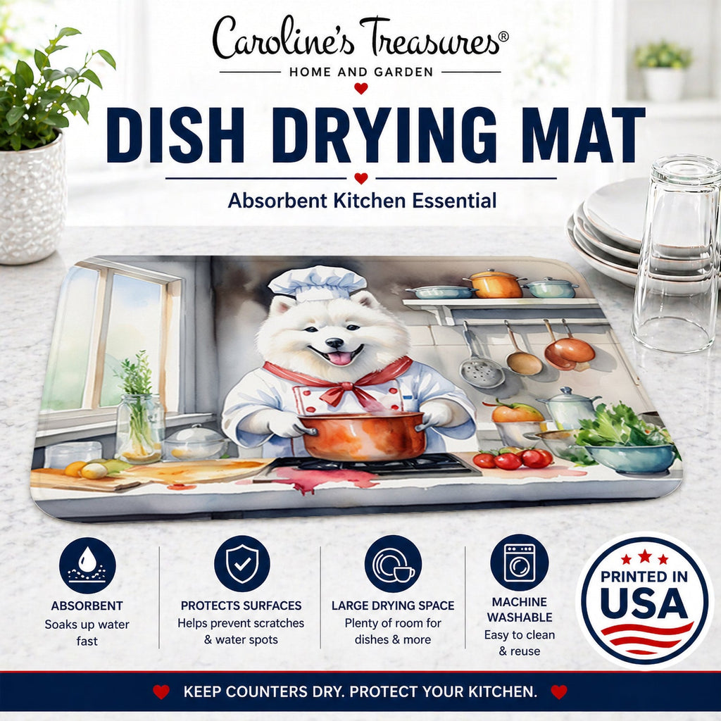 Samoyed The Chef Dish Drying Mat Absorbent Dish Drying Mat Pad for Kitchen Counter Dish Drainer Mat for Countertop, 14 x 21", Multicolor