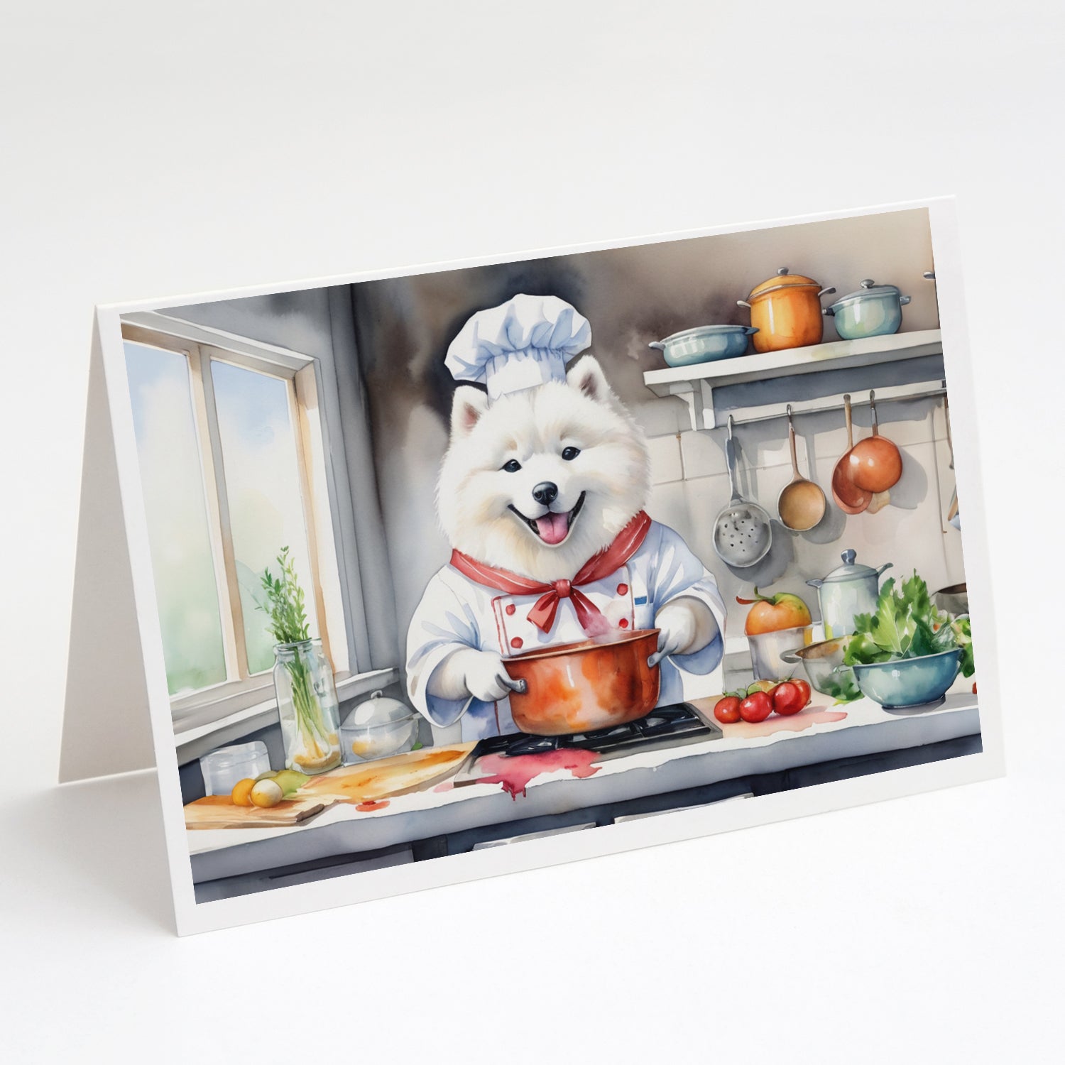 Samoyed The Chef Greeting Cards Pack of 8 Blank Cards with Envelopes Whimsical A7 Size 5x7