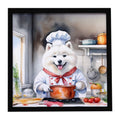 Samoyed The Chef Framed Metal Print Bathroom, Kitchen, Office, Home Decor Wall Art Ready to Hang, Square, 8X8