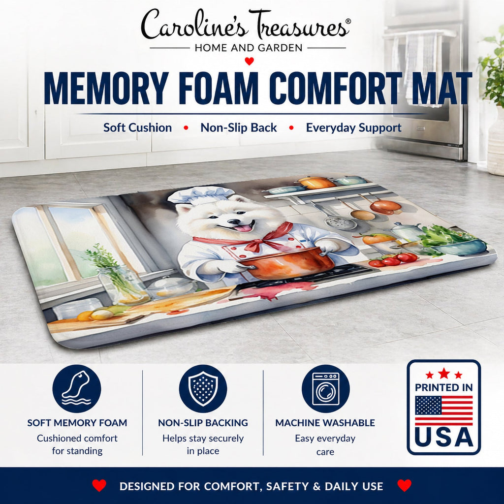 Samoyed The Chef Memory Foam Kitchen Mat Machine Washable Anti-Fatigue Cushion Comfort Bath or Kitchen Rug