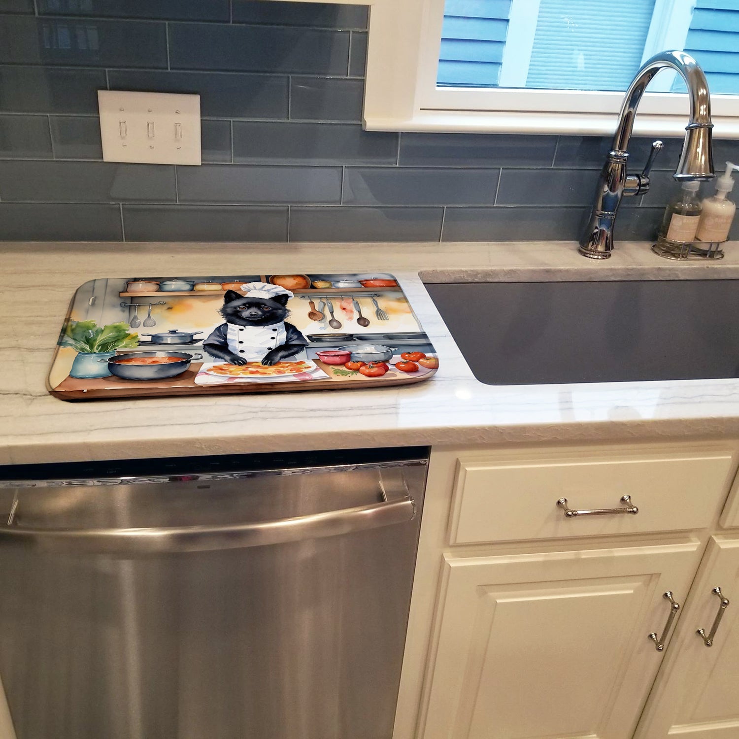 Schipperke The Chef Dish Drying Mat Absorbent Dish Drying Mat Pad for Kitchen Counter Dish Drainer Mat for Countertop, 14 x 21", Multicolor