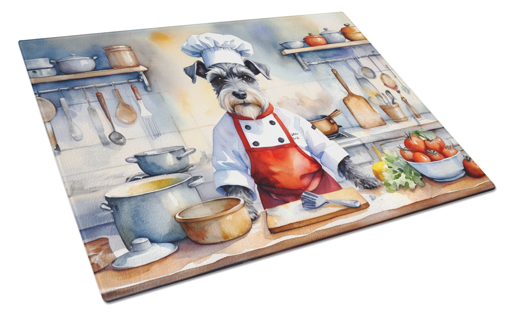 Schnauzer The Chef Cutting Board Tempered Glass Kitchen Cutting Surface, Heat Resistant Chopping, Non-Slip Feet, Food Prep & Serving