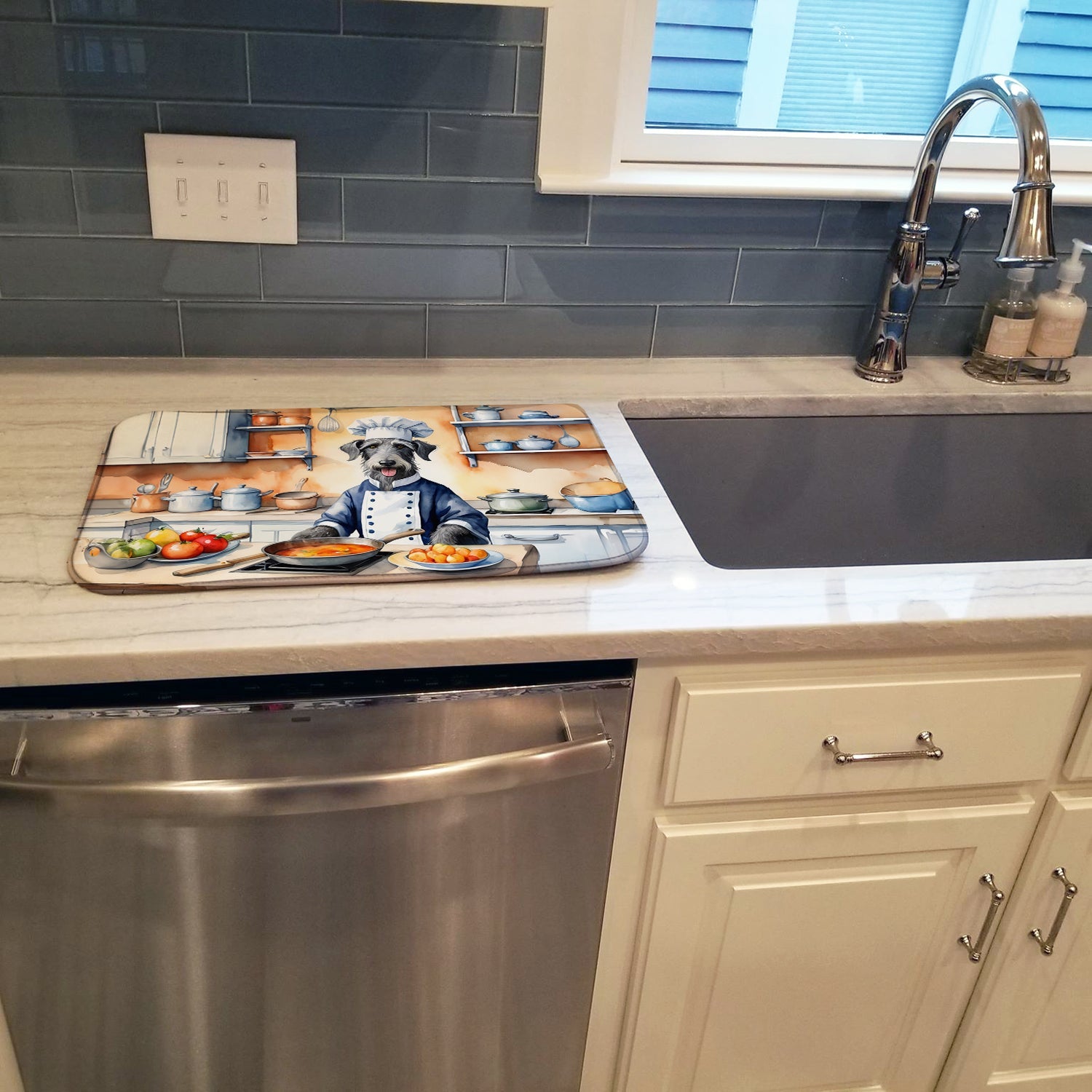 Scottish Deerhound The Chef Dish Drying Mat Absorbent Dish Drying Mat Pad for Kitchen Counter Dish Drainer Mat for Countertop, 14 x 21", Multicolor