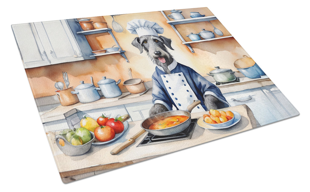 Scottish Deerhound The Chef Cutting Board Tempered Glass Kitchen Cutting Surface, Heat Resistant Chopping, Non-Slip Feet, Food Prep & Serving